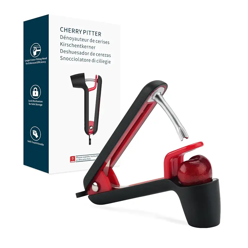 KITCHENDAO Cherry Pitter Tool, Cherry Core Remover | Larger Cross-Pitting Head, Safety Lock, Non-Slip Soft-touch Handle, Dishwasher Safe