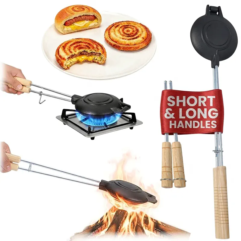Cast Iron Sandwich Maker with Swappable Handles also Ideal as Disquera De Pan Cubano Redondo | High Quality Hobo Pie Maker for Camping to Make Tasty Sandwiches