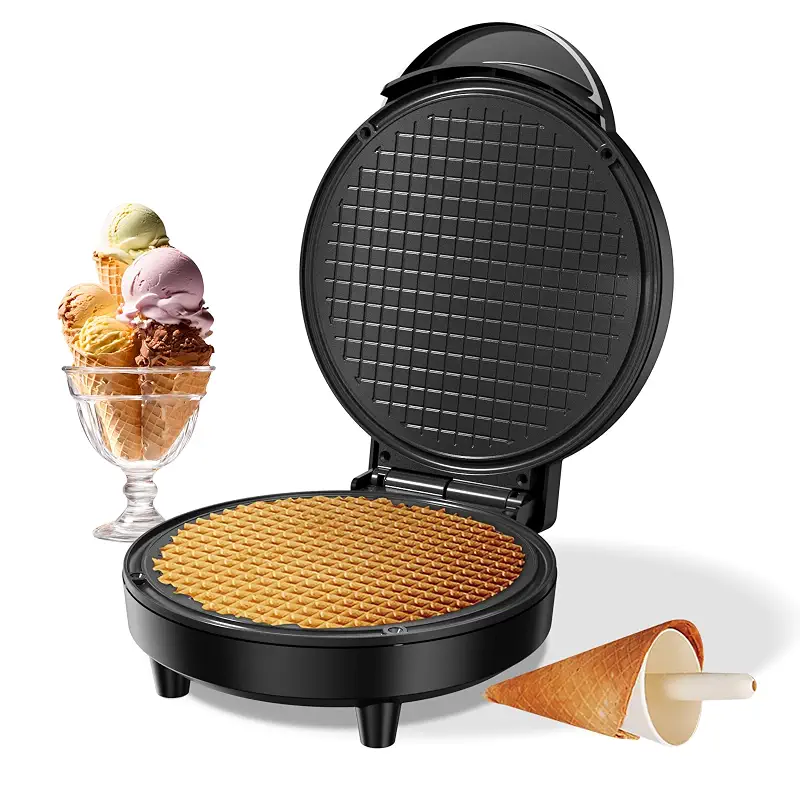 KEINVE Waffle Cone Maker, 750W Thin Waffle Maker (Ice Cream Cone) with Shaper Roller, 7.08" Nonstick Plate