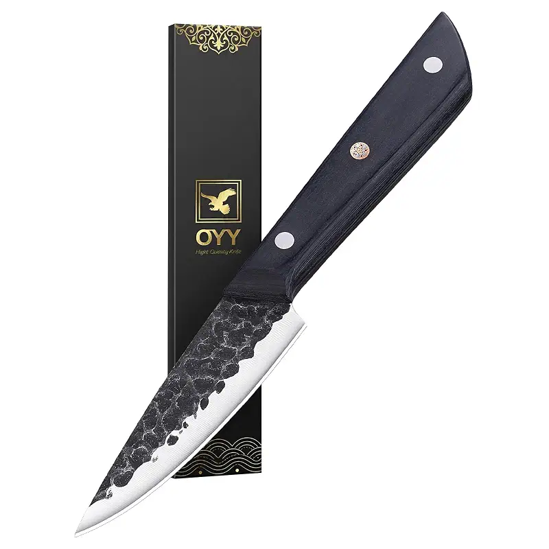 3.7 Inch Hand Forged Paring Knife with Gift Box for Men & Women | VG10 High Carbon 3-Layer Clad Steel Small Kitchen Knife, Ultra Sharp Full Tang for Peeling, Slicing & Delicate Prep