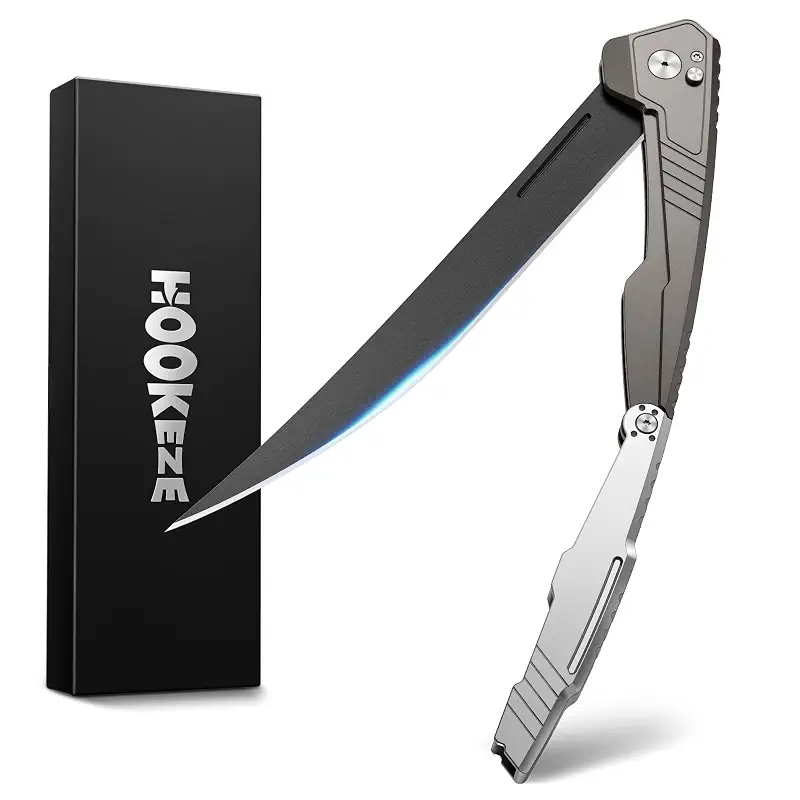 HOOK-EZE Folding Fillet Knife, Razor Sharp Stainless Steel Blade with Built-In Carabiner, 12.5” Boning Knife with Foldable Handle for Outdoor Fishing, Large Fish Filleting, Skinning- Black (with Sheath)