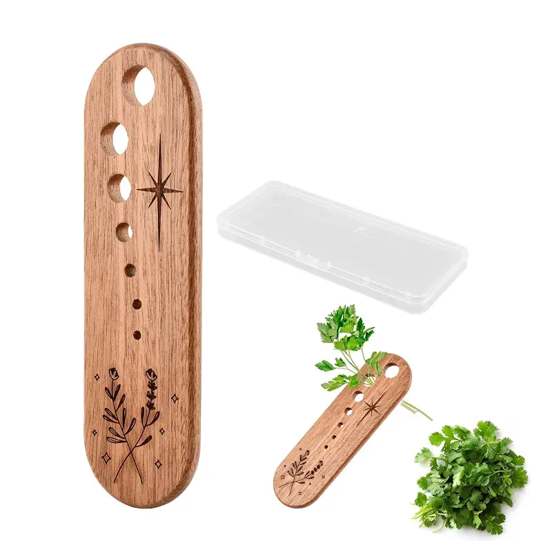 Wooden Herb Stripper Tool with 7 Sizes - Natural Herb Leaf Remover for Rosemary, Thyme, Oregano, Includes Clear Storage Case, Gift for Cooking & Gardeners