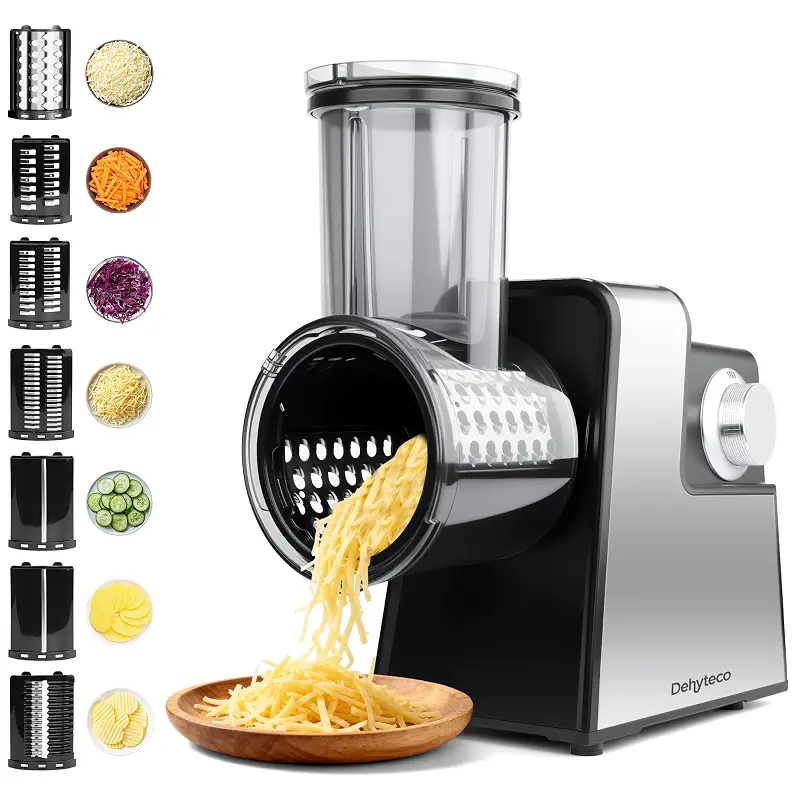 Electric Cheese Grater 7 in 1,Stainless Steel Salad Shooter,Slicer Shredder | 300W, Rotary Switch, for Block Cheese Vegetables Cucumber Carrot
