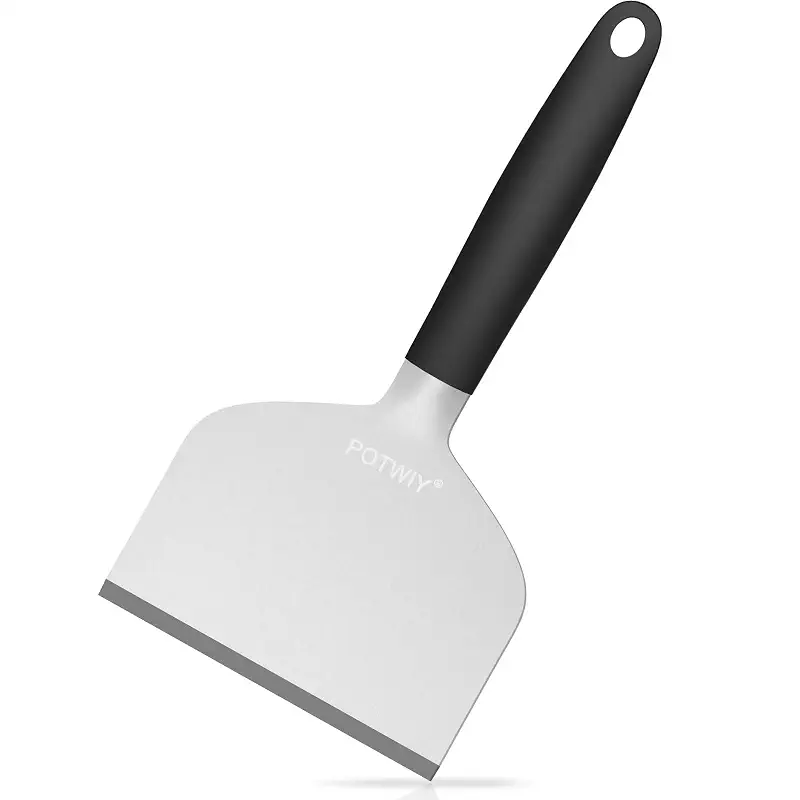 Heavy Duty Griddle Scraper, 5.3" Wide, Sharp Stainless Steel Scraper with Full Tang Silicone Handle, Great BBQ Cleaning Tool for Flat Top Grill & Griddle Cleaning Accessories (1 Pack, Large)