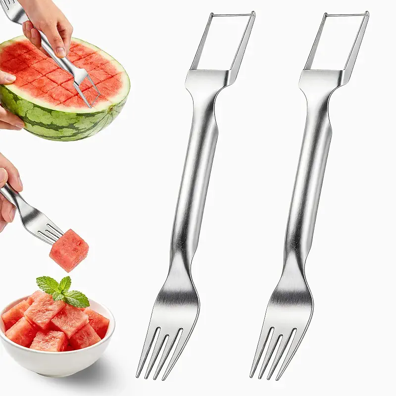 Watermelon Cutter Slicer,2-in-1 Stainless Steel Fruit Fork for Home Kitchen