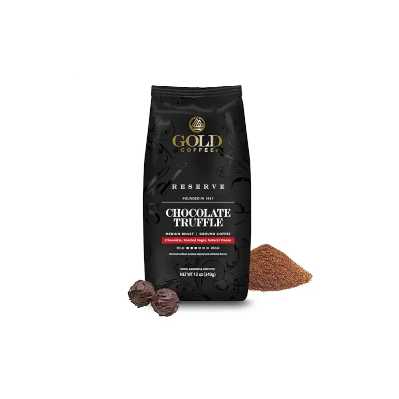 Gold Coffee Co. Chocolate Truffle, Flavored Coffee - Ground - 12 oz. | Premium 100% Arabica Coffee - Chocolate, Toasted Sugar, Natural Cocoa