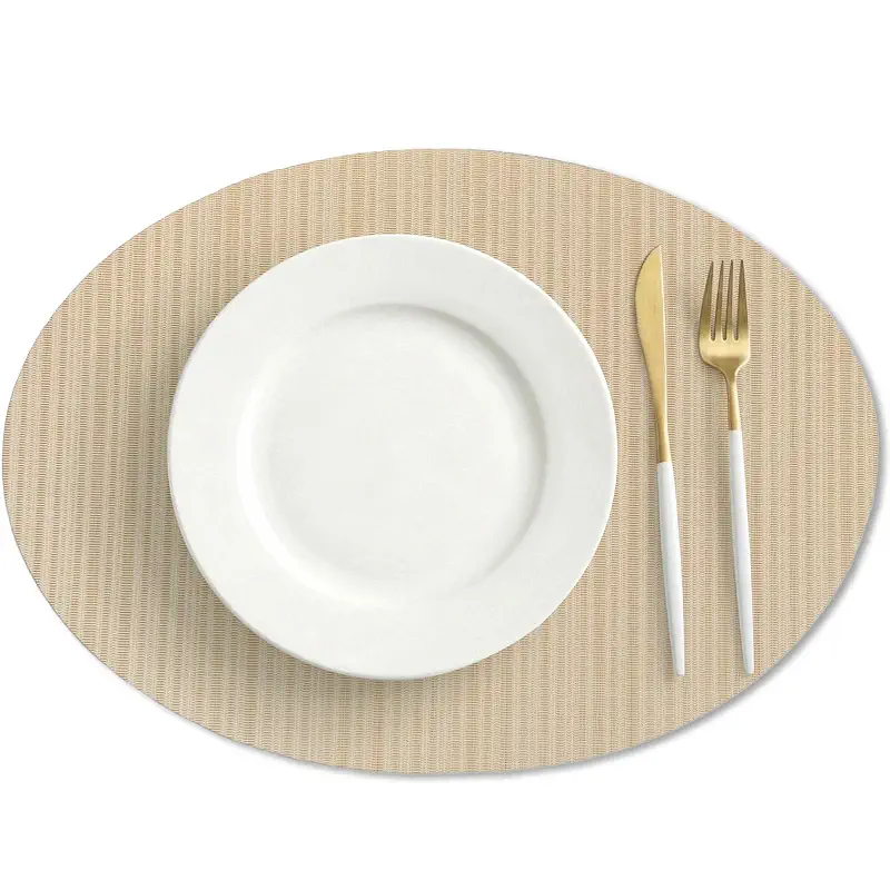 AHHFSMEI Oval Placemats Set of 6 Woven Vinyl Non-Slip Heat Resistant Stain Resistant Easy Clean Place mats for Dining Table(Light Brown)