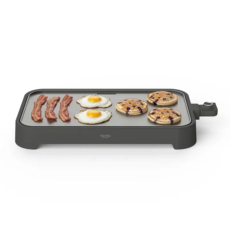 Martha Stewart 12"x 22" XL Electric Griddle, Ceramic Nonstick Flat Top | PFAS-Free Nonstick Grill, XL Cooking Surface for Pancakes & Eggs, Adjustable Temp Dial, Drip Tray, 1500W Heating, Caviar Gray