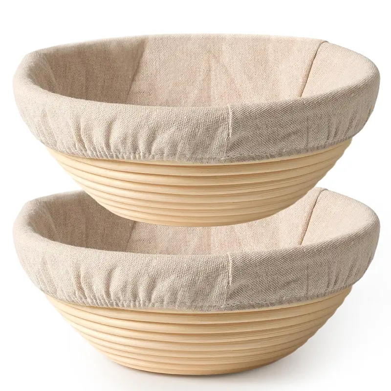 BAVIFY Sourdough Starter Kit, Banneton Bread Proofing Baskets Set | 2-Pack 9 in Round Banneton Basket, Indonesian Natural Rattan, Bread Proofing Bowl for Dough Rising, Fits up to 2.2 lb Dough