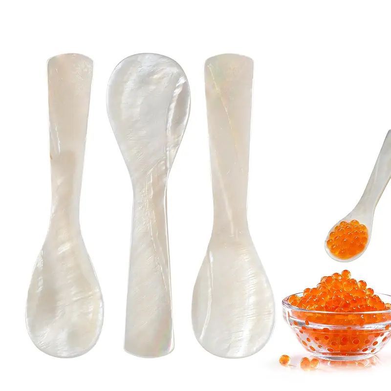 Ninsula 3PCS Caviar Serving Spoons Set, 3.62 inch Mother of Pearl Caviar Spoon, Hand-Carved Natural Shell Small Spoons for Caviar, Ice Cream, Sauces, Salt
