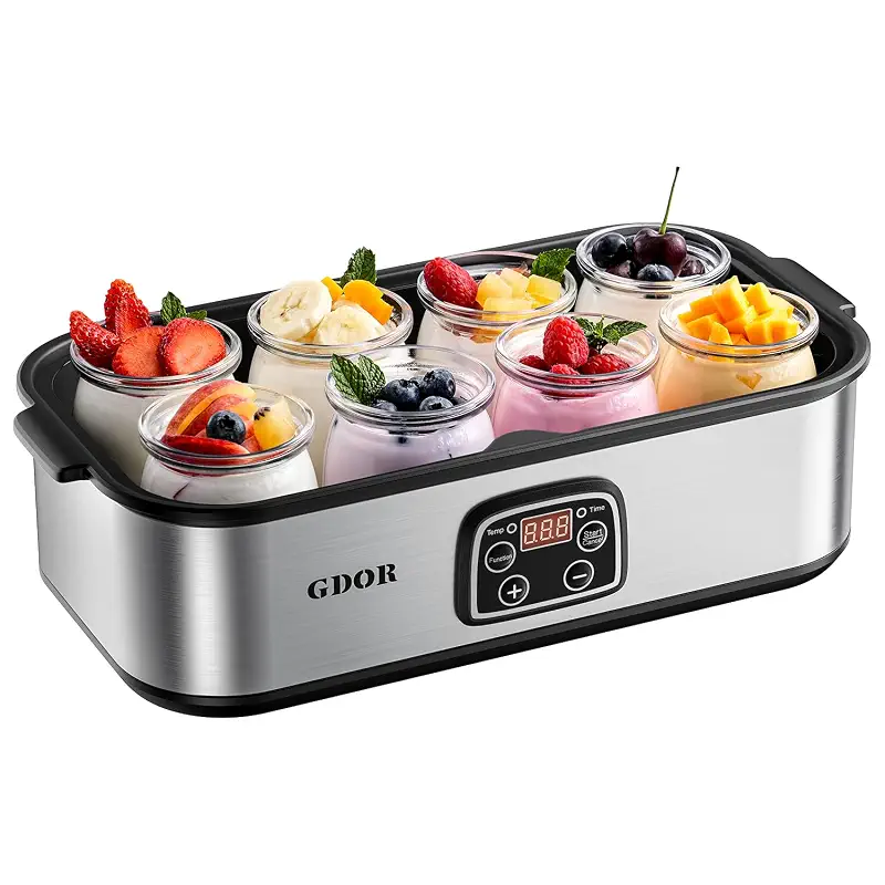 GDOR Yogurt Maker Machine with Adjustable Temp & Time, 48H Timer Digital, 8×6oz BPA-Free Glass Jars for Homemade Probiotic Yogurt, Auto Shut-Off, Stainless Steel Body
