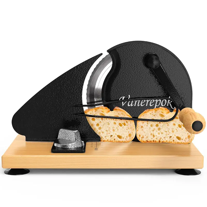 vanerepok Manual Bread Slicer for Homemade Sourdough Adjustable Thickness | Even Slices Hand Crank Bread Cutter with Stainless Steel Blade & Solid Wood Base & Aluminum Alloy Body, Gift for Home Bakers