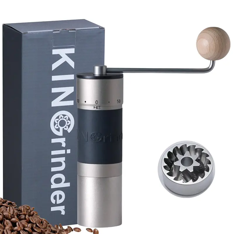 【Sliver】KINGrinder K6 Manual Coffee Grinder Straight Handle Stainless Burr | Supports grind settings for various brewing methods such as pour-over and espresso