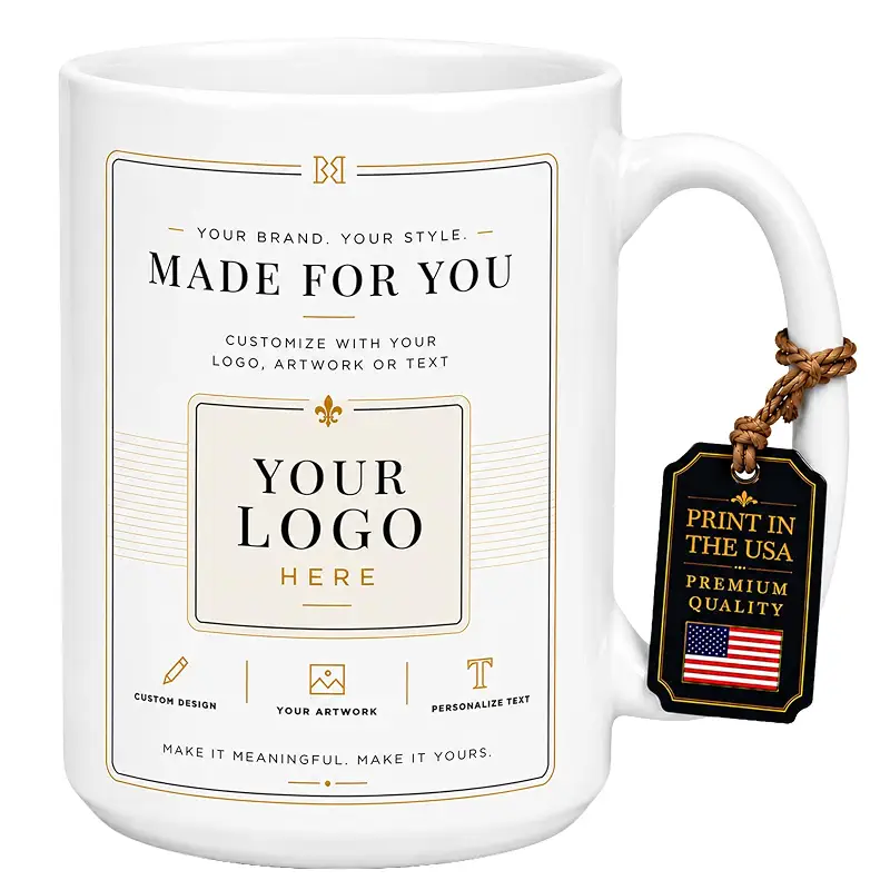 Personalized Photo Coffee Mug 15 oz Ceramic – Custom Picture Text or Logo | Double-Sided Print, Dishwasher & Microwave Safe | Gift (White)