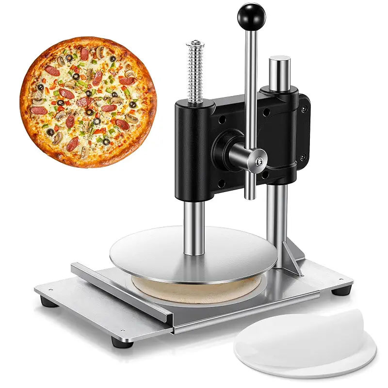 Manual Pizza Dough Press Machine, 9.5 inch Pizza Pastry Press Plate, Stainless Steel Bread Presser, Commercial Chapati Sheet Crust Maker, Upg Base,Forming Machine with Handle,100 Pcs Parchment Paper