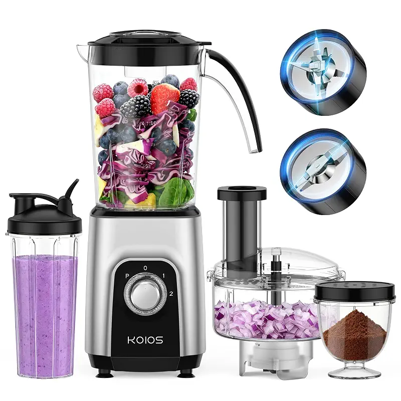KOIOS Blender/Food Processor Combo Max 1000W, 4 in 1 34oz Pitcher, 22oz Blending Cup, Meat Grinder & Vegetable Chopper, Spice Grinder,BPA Free -All-in-One Kitchen System, Dishwasher Safe