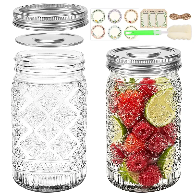 32 oz Mason Jars with Stainless Steel Split Lid, 2-Pack – Wide Mouth Quart Glass Canning Jars, Airtight Seals for Food Storage, Fermenting, Pickling, Kimchi & Sourdough Starter