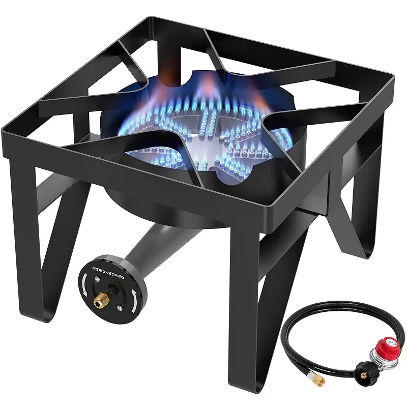 BESTFIRE 200,000 BTU Heavy Duty Propane Burner, High Pressure Outdoor Gas Stove with 0-20 PSI Adjustable Regulator & Hose, Portable Single Burner for Home Brewing, Turkey Fryer, Wok Cooking & Camping