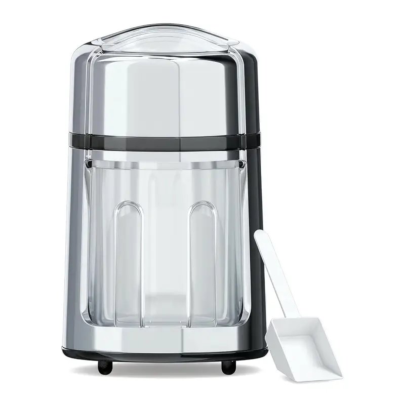 XI HOME Manual Ice Crusher Hand Crank - Stainless Steel Blades Ice Shaver with Non-Slip Base, Adjustable Ice Cube Size for Home Bar Cocktails, Includes Ice Bucket & Scoop
