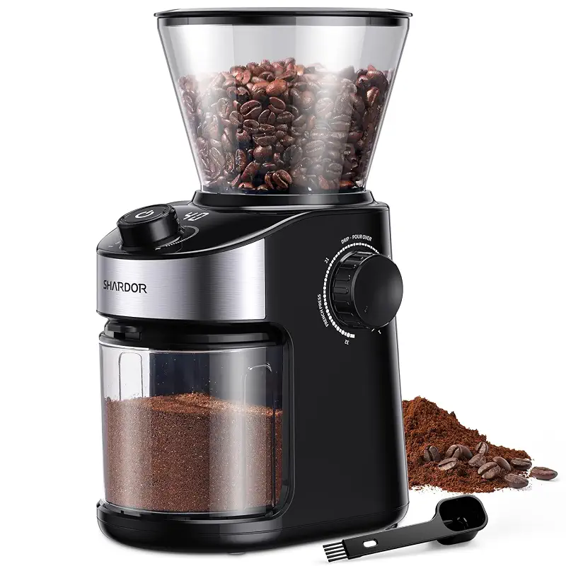 SHARDOR Burr Coffee Bean Grinder, 32 Settings, 40-Second Timer, Black | Electric Grinding, Chamber Cleaning Button, Adjustable Grind Time Control, Removable Hopper, Compact Design, Home Brewing