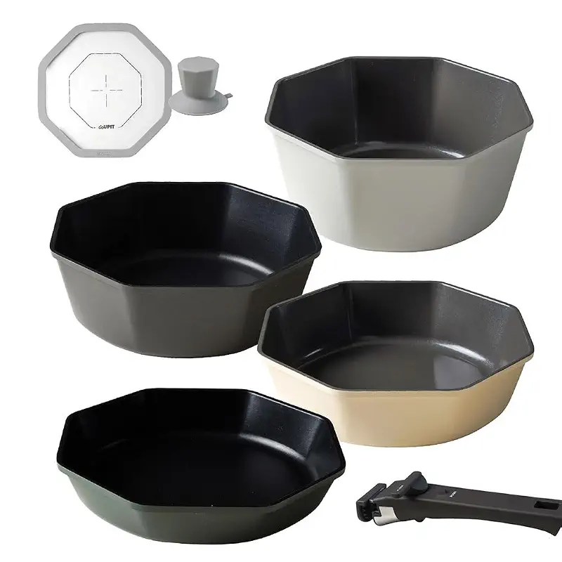 [UPIT] Korean Octagonal Cookware Set, Detachable Handle, Oven-to-Table Nonstick Space-Saving Kitchen Set for All Stovetops