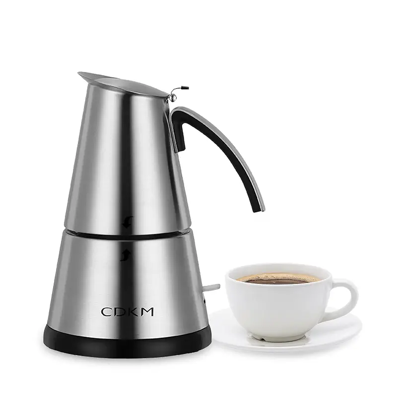Electric Moka Pot Espresso Maker, Stainless Steel for Authentic Italian and Cuban Café Brewing, Auto Shut Off, Spring-Loaded Filter Basket (2/4 cup)