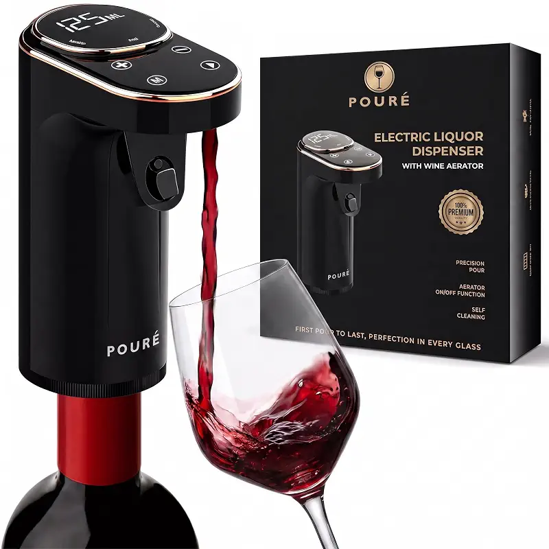 5-in-1 Electric Wine Dispenser Aerator | Automatic Pourer Decanter Spout | Smart Liquor & Whiskey Pump | LED Touch Screen, Instant Aeration, One Touch Precision Pour 1-999mL | Birthday Gift Essential