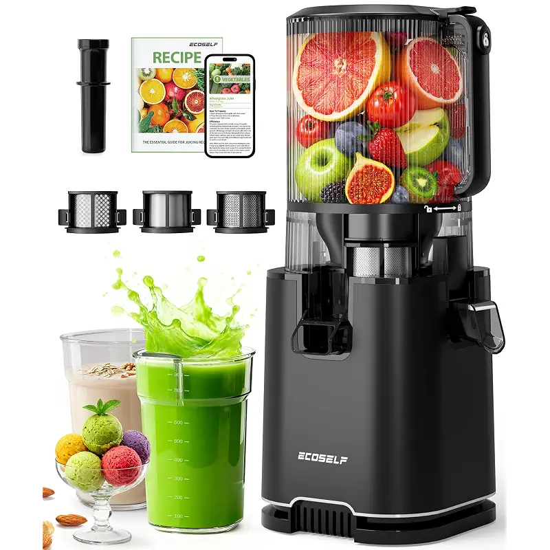 ECOSELF 3-in-1 Cold Press Juicer Machines, 6.0" Feed Chute, 100oz Capacity | Juice, Sorbet & Nut Milk with 3 Filters | Easy to Clean & Assembly | Reverse Function | Slow Masticating Juicer | With Pusher
