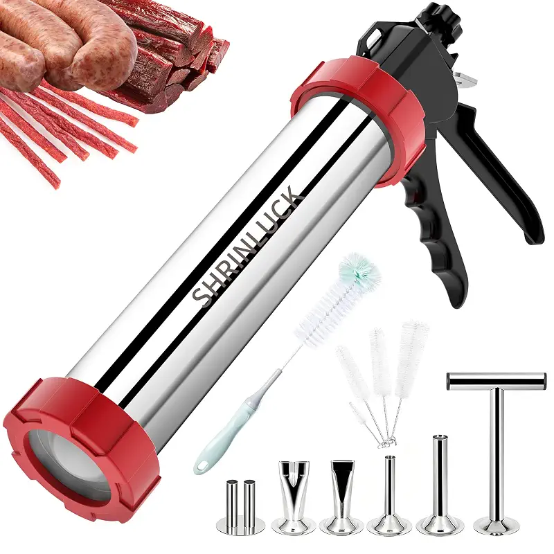 Premium 2.3LB Beef Jerky Gun Kits, Upgraded 316 Stainless Steel Jerky Maker, Sausage Stuffer, Jerky Cannon, Meat Gun, Beef Jerky Making Gun with 5 Nozzles, 1 Meat Pusher & 5 Cleaning Brushes