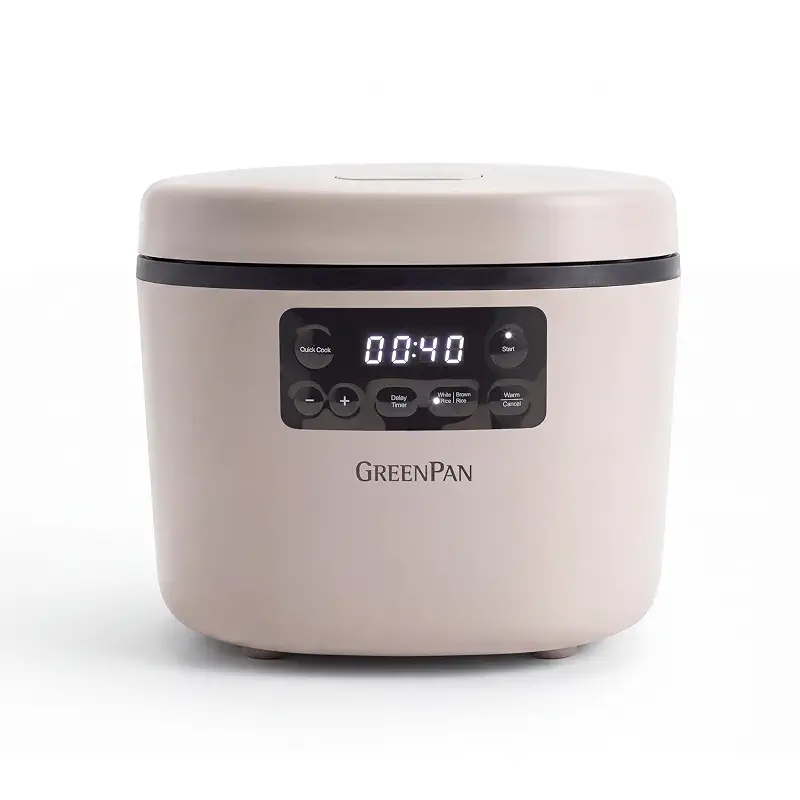 GreenPan Advanced Rice Cooker, 4-Cups Uncooked/8-Cups Cooked, Removable Nonstick Ceramic PFAS-Free Pot, White & Brown Rice, Family Sized, Quick Cook in 25mins, 6 Presets, Fuzzy Logic Tech, Clay