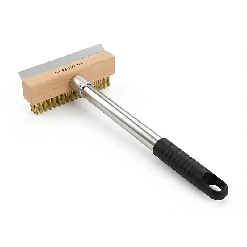 VAL CUCINA Pizza Oven Brush with Scraper, Duty Pizza Stone Brush and Cleaning Tool, Long Stainless Steel Handle Pizza Stone Scraper, Wire Bristle Pizza Brush for Pizza Oven Cleaning