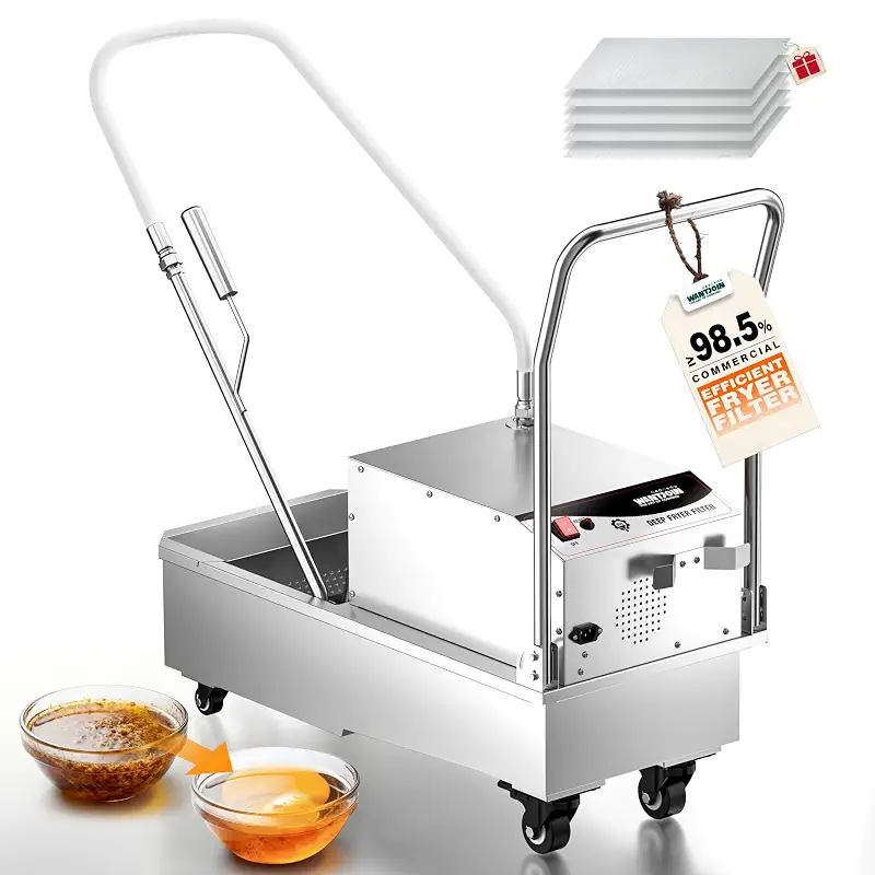 WantJoin Fryer Filter Machine - Mobile Fryer Oil Filter Machine 40L/10.5GAL Stainless Steel 5.28GAL/Min 1700RPM Deep Fryer Oil Grease Filtration for Restaurant Fast Food Shop, 550W