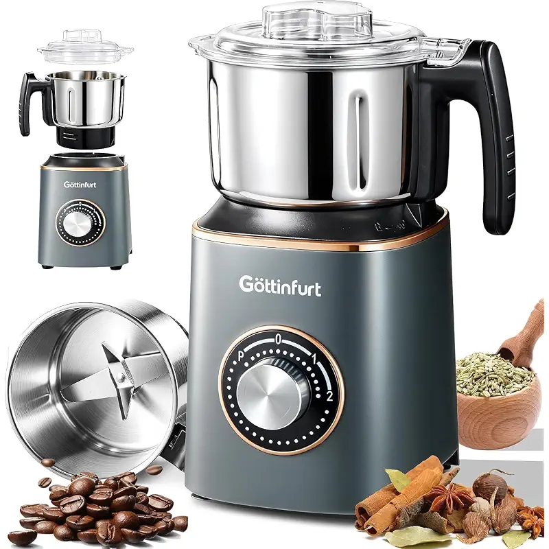 800g Grain Mill Grinder Powerful Electric Stainless Steel Spice Herb Grinder Machine with Detachable Bowl for Wheat, Nuts, Pepper and Coffee Beans