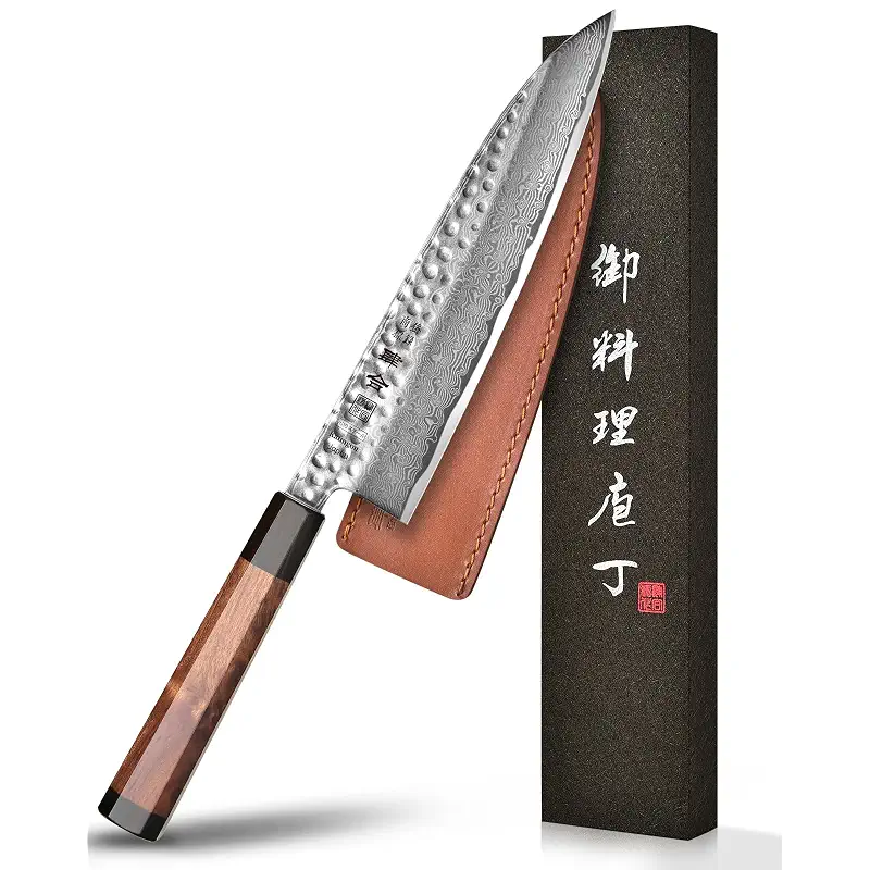 kanngou VG10 Damascus Chef Knife, 8.27 Inch Gyuto Knife with Rose Wood Handle and 67 Layers Damascus Steel, Japanese Kitchen Knife with Premium Gift Box