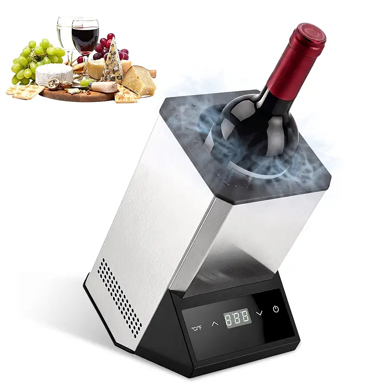 Electric Wine Chiller Single Bottle, Adjustable 41-64°F Fits 750ml Bottles | Iceless & portable design, supports 24-hour use. Suitable for home bar, gatherings, countertop and holiday gift