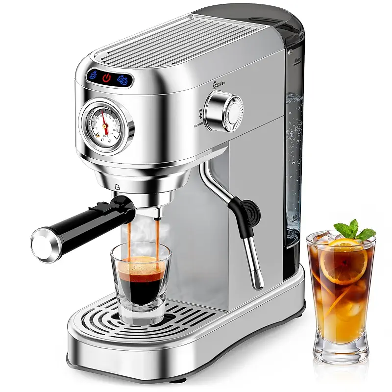 Espresso Machine 20 Bar, Compact Espresso Coffee Machine with Milk Frother, Stainless Steel Coffee Maker with 34oz Removable Water Tank, Cappuccino Machine for Home, Office, Latte (Silver)