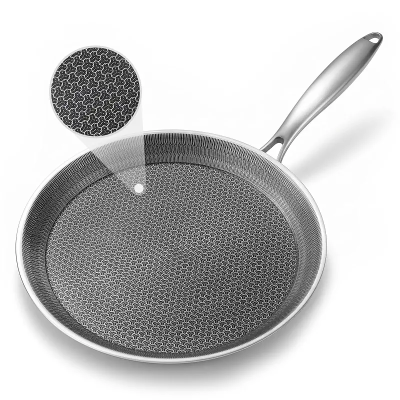 Stainless Steel Crepe Pan, 9.44 Inch Honeycomb Nonstick Griddle Skillet, Flat Frying Pan for Pancakes, Dosa, Tortillas, Induction Cooktop Compatible, Easy Clean