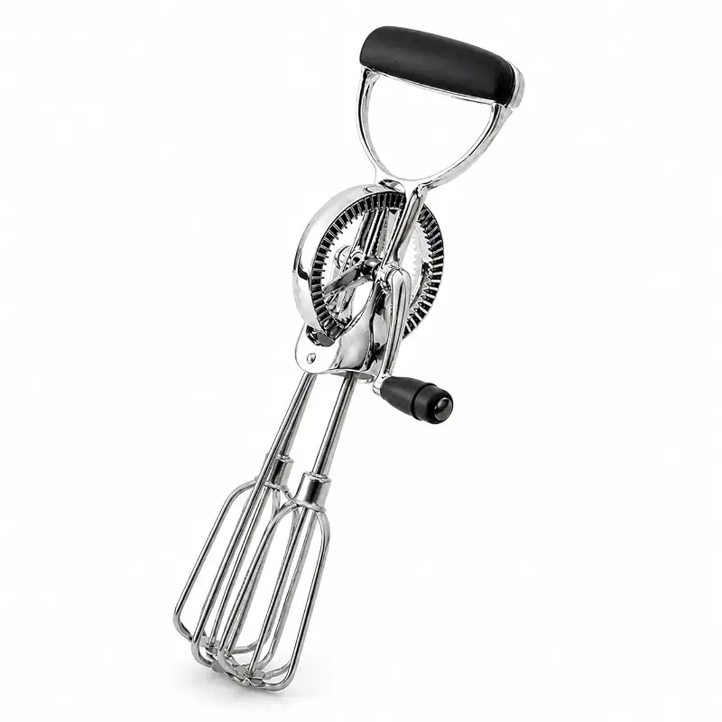 Stainless Steel Hand Crank Egg Beater, Manual Mixer with Dual Whisk for Butter, Cream & Batter