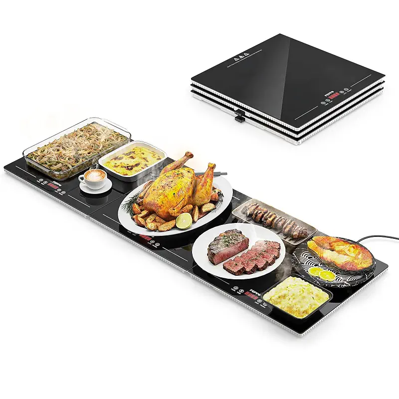 FEPPO Warming Trays for Buffets Party, Extra-Long 47"x15" 3-in-1 Modular Food Warmer with Independent Temp & Timer Control, Glass Food Warming Mat, Ideal for Catering & Gatherings
