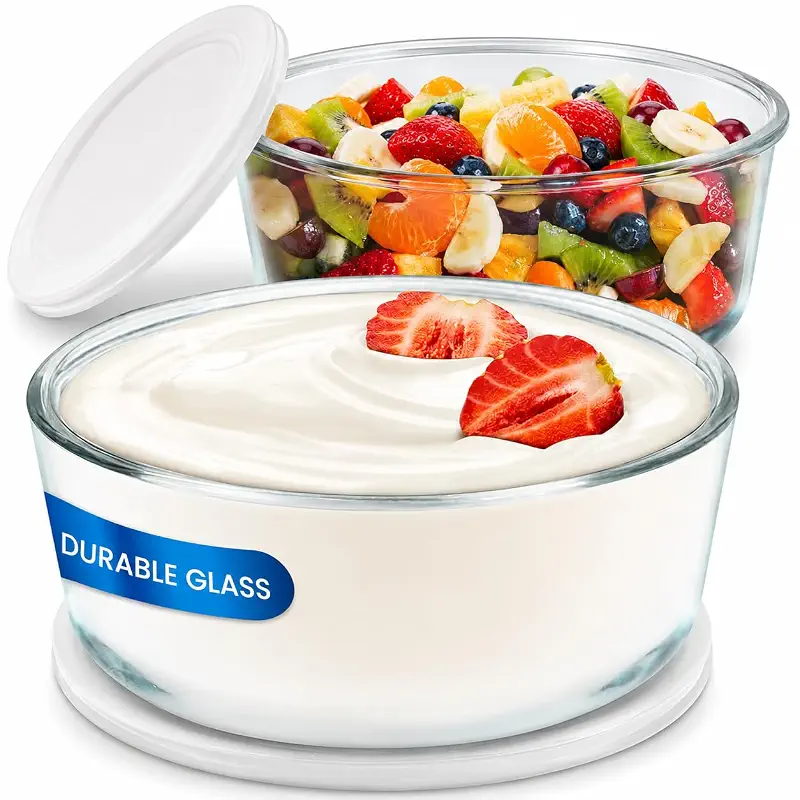 Ultimate Yogurt Containers 2 Pack, Make More Yogurt with 1-Quart Glass Containers (4 Cup), 100% BPA Free, Durable & Oven Safe Round Bowl Set with Lids, Perfect for Food Storage & Meal Prep