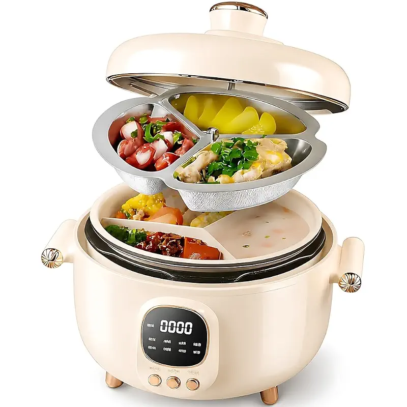 4QT Electric Pressure Cooker, 6-in-1 Smart Multi Cooker, 24H Preset Timer, One-Touch Pressure Release, Divided Inner Bowl, Rice Cooker, Steamer, Soup and Stew Cooker, 1300W