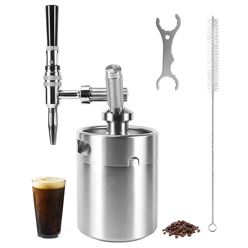 Nitro Cold Brew Coffee Maker, 64oz SS Nitro Keg System with Stout Faucet | Creates Nitro Coffee at Home, Fits Standard Fridges, Easy Setup, Pressure Relief Valve, Portable Mini Keg for Outdoor Picnics
