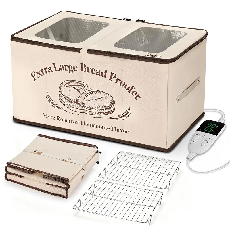 XL Bread Proofing Box Foldable Bread Proofer 23.6" Long Sourdough Warmer | NTC Temp Control 68-122°F, 0-48H Timer, 3-Side Heating, Honeycomb 6-Layer Insulation, Fits Multiple Doughs