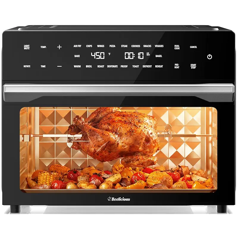 Beelicious 32QT Extra Large Air Fryer, 19-In-1 Air Fryer Toaster Oven Combo with Rotisserie and Dehydrator, Digital Convection Oven Countertop Airfryer Fit 13" Pizza, 6 Accessories, 1800w, Black