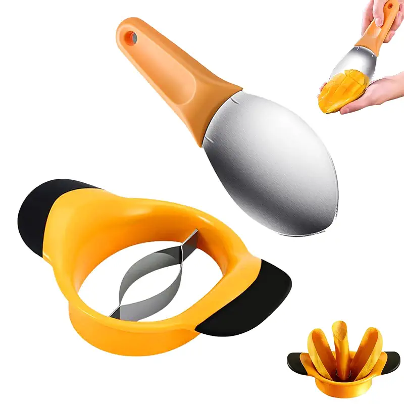 2Pcs Mango Slicer Splitter Pit Remover Bundle,Stainless Steel Mango Cutter | Mango Slicer Cutting Tool Sets,Easy to Use for Kitchen,Mango Pitter and Peeler with Non-Slip Handle Kitchen Tools