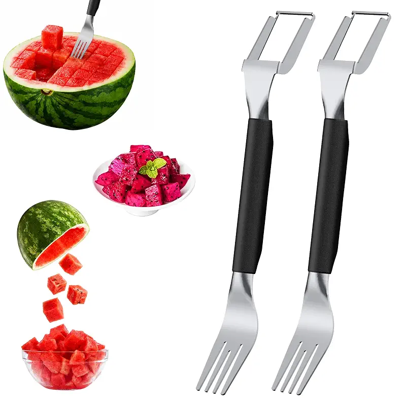 2-in-1 Stainless Steel Watermelon Cutter, Dual Head Fruit Slicer Fork, Summer Kitchen Gadget for Home