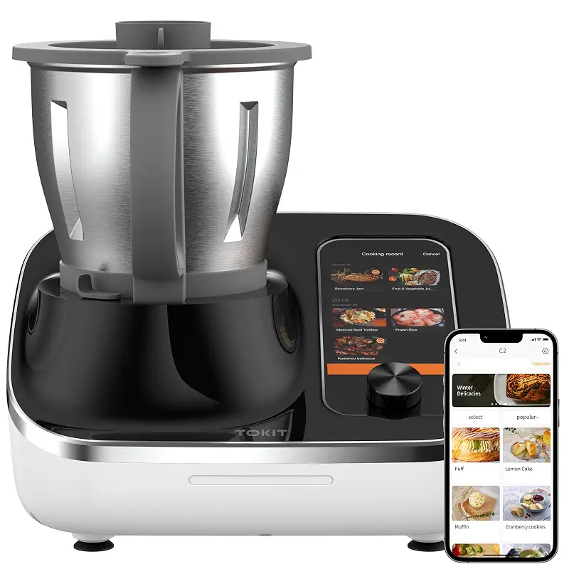 AI Cooking Robot, TOKIT Omni Cook C2 Smart Multi-Functional Food Processor, 21-in-1 Automatic Cooking Machine with Blender, Steamer, Chopper & Stirrer, 3000+ Free Recipes, 95°F-356°F, 2.2L
