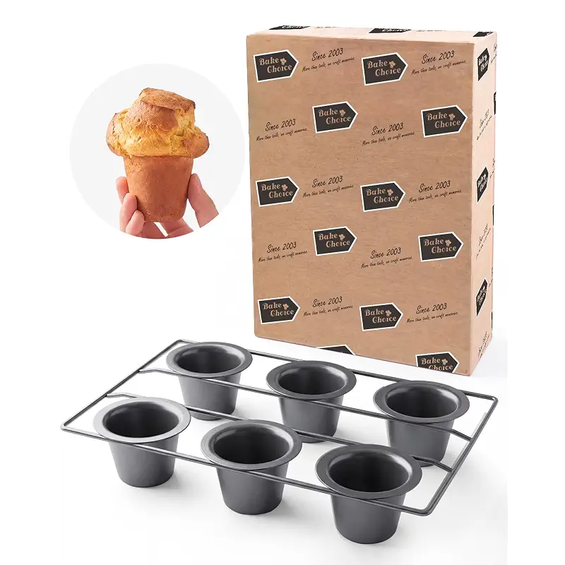Bake Choice Nonstick 6-Cup Popover Pan, Heavy-Duty Carbon Steel | Rust-proof | Flake-free | Warp-resistant | Fast heating | Professional Yorkshire pudding pan with PFOA-free coating