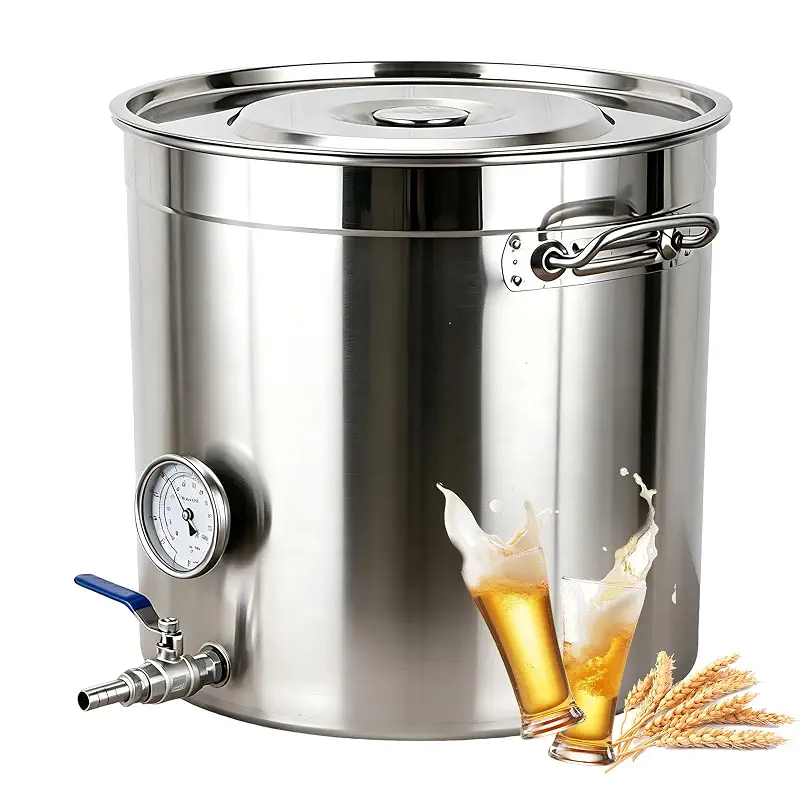 Real-Time Monitoring Mash Tun for Professional Brewing, Integrated Drainage Stainless Steel Stock Pot with Lid, Capacity Kettle for Precise Heat adjustment(33L/8.7Gal)