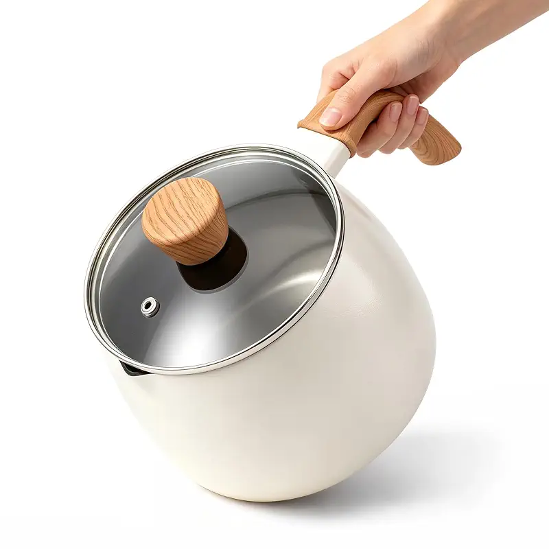 Ceramic Small Sauce Pot with Lid & Pour Spout, 2.5 QT Milk/Soup Pan | little non stick saucepan,curved handle stockpots,nonstick induction stove boiling,simmer pot for tea/chai,cute sauce pan